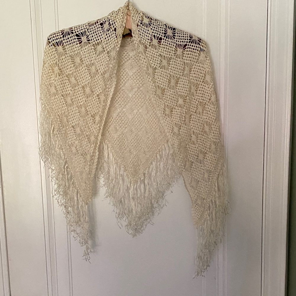 Elegant Cream Fringed Wrap / Shawl
